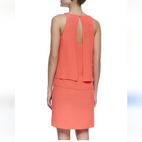 TIBI | Halter Neck Two-Tier Ruffle Dress Grenadine coral red orange sz 2 - Picture 2 of 5